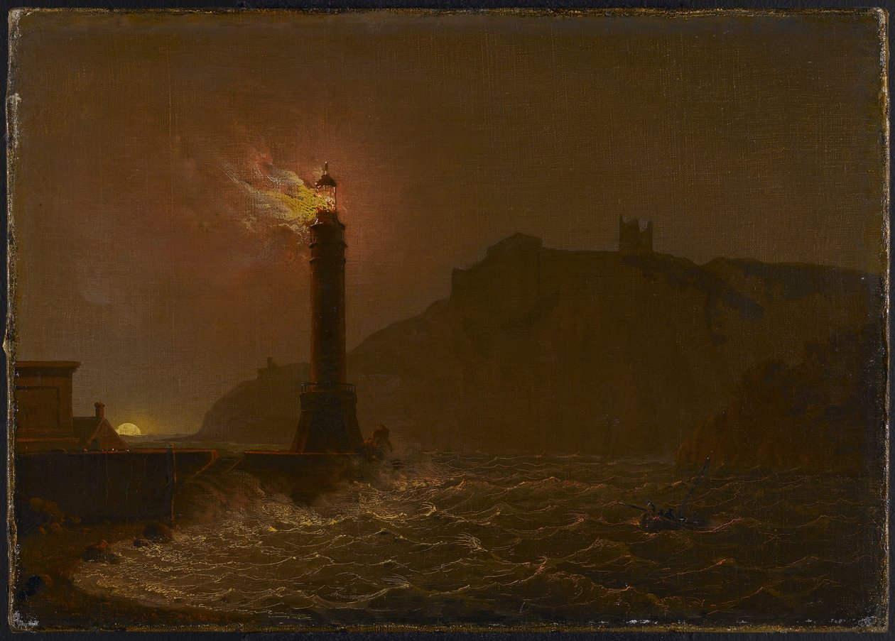 Latarnia morska w ogniu w nocy autorstwa Joseph Wright of Derby