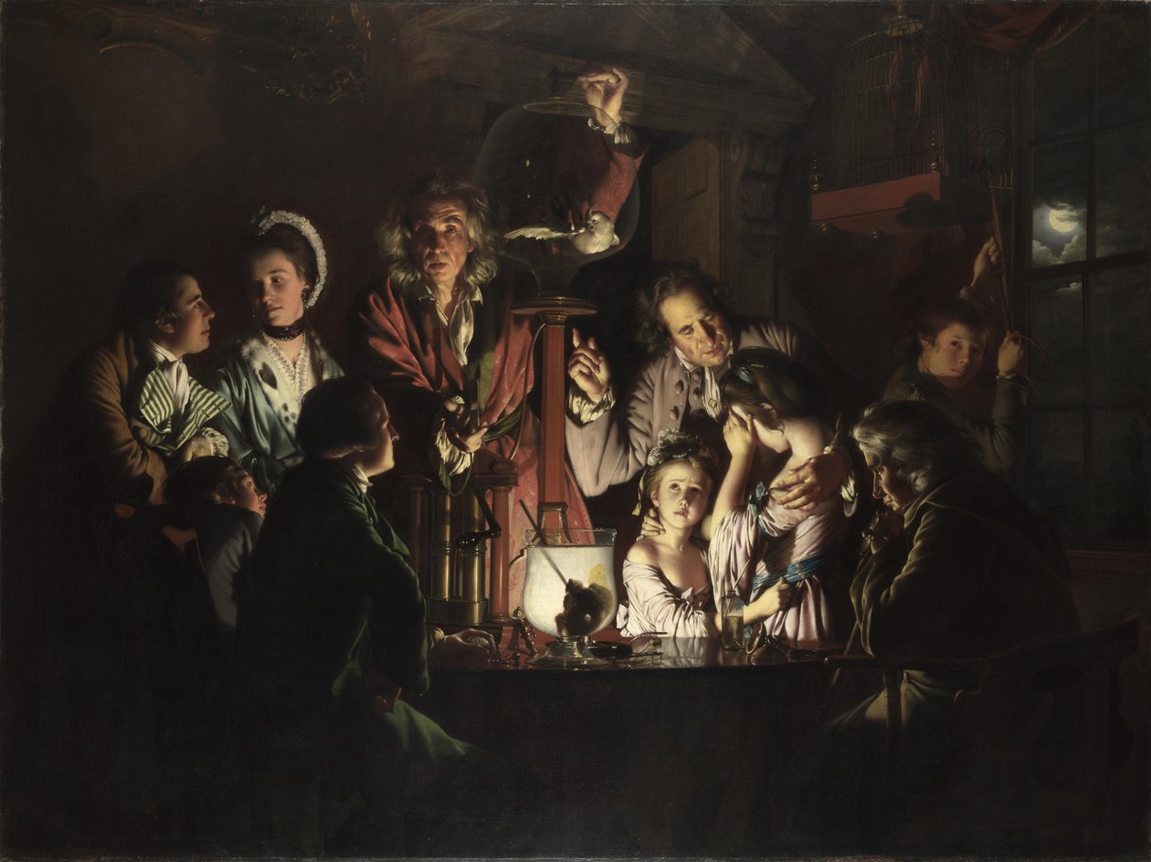 Eksperyment na ptaku w pompie powietrza autorstwa Joseph Wright of Derby