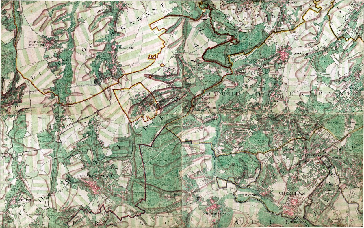 Mapa Charleroi, Belgia autorstwa Joseph de Ferraris