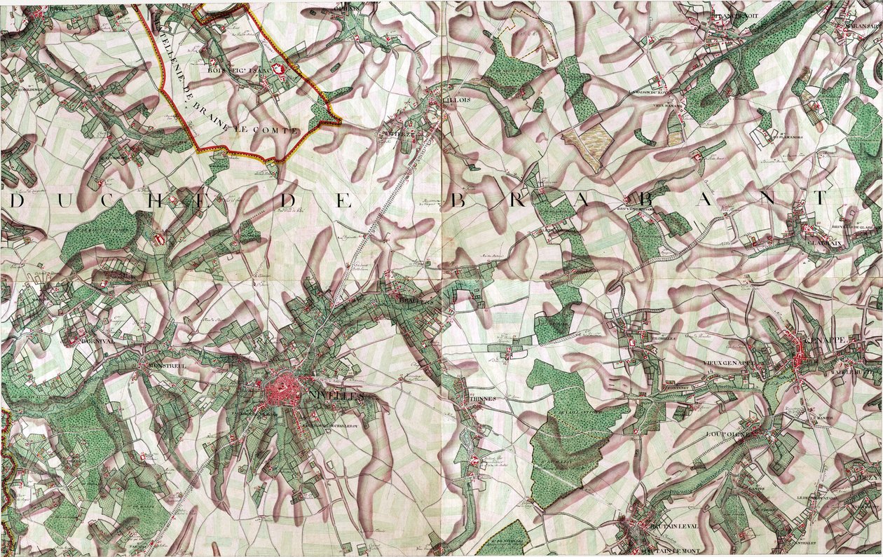 Mapa Nivelles, Belgia autorstwa Joseph de Ferraris