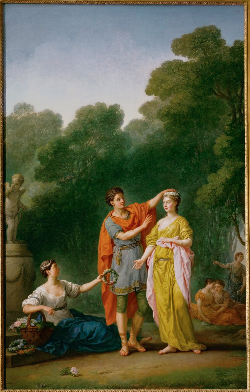 Kochanek wieńczący swoją ukochaną wieńcem z kwiatów ... autorstwa Joseph Marie the Elder Vien