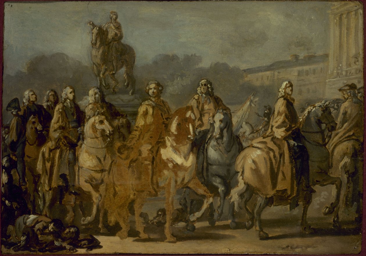 Inauguracja pomnika Ludwika XV na placu o tej samej nazwie przez władze miasta Paryża, 20 czerwca. autorstwa Joseph Marie the Elder Vien