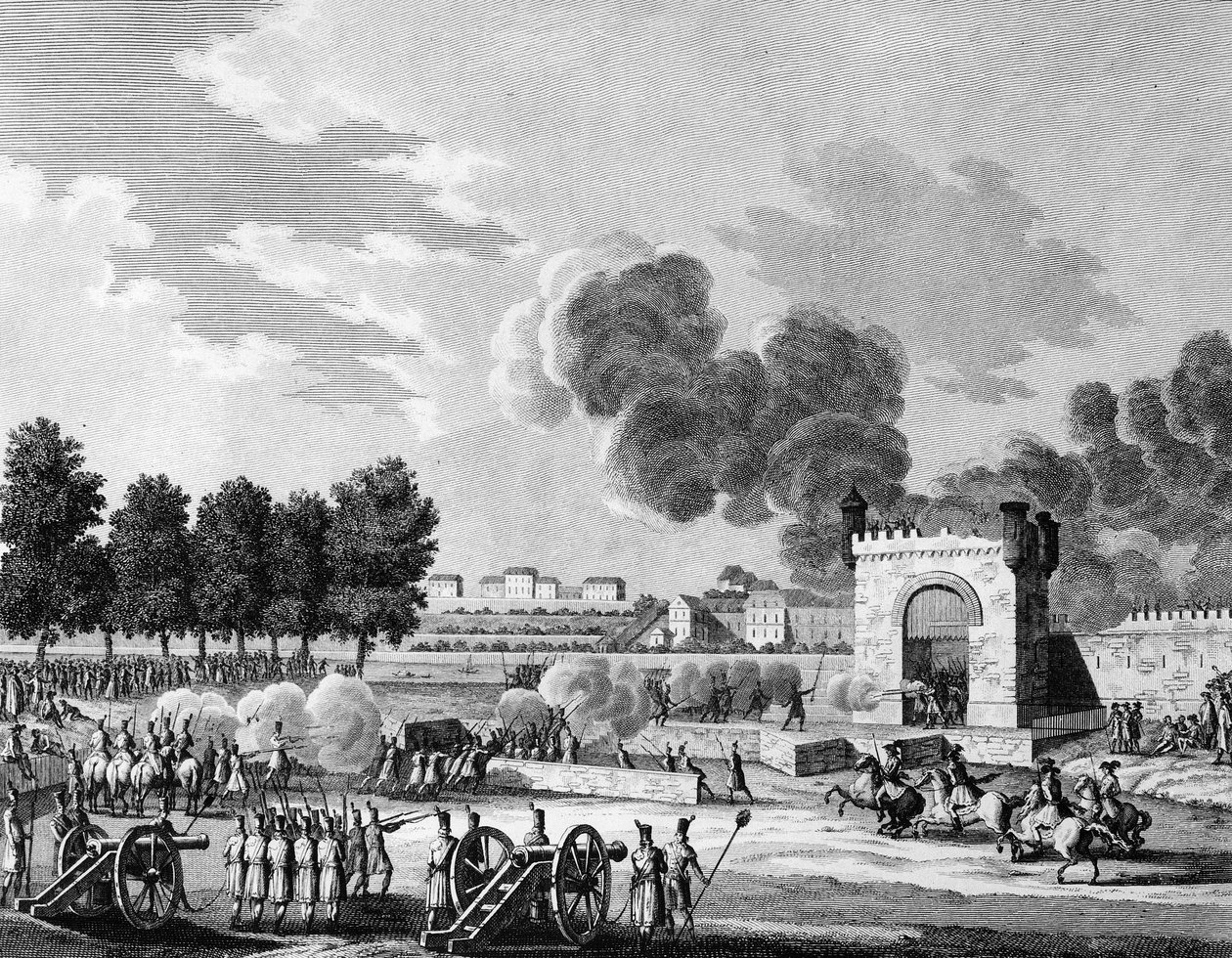 Rewolucja francuska: Republikańska fete des victoires, walka młodych studentów na Polach Marsowych w Paryżu w dniu 21 października 1794 r. Grawer Malapeau wg Swebacha - Desfontaines. Paryż, Biblioteka Instytutu Historii Rewolucji autorstwa Joseph (after) Swebach Desfontaines