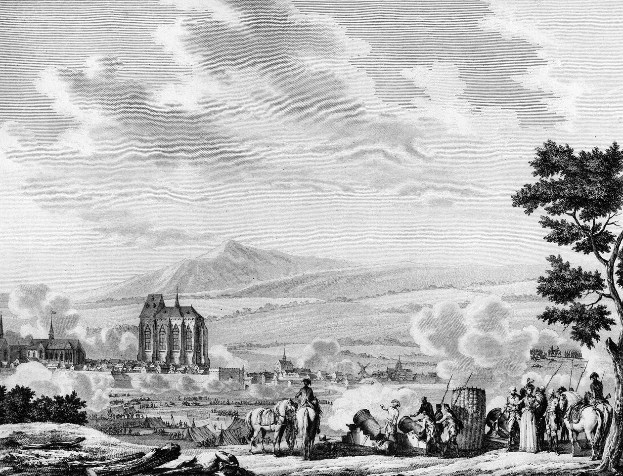 Rewolucja francuska i przybycie kontrrewolucyjnych sił armii austriackiej: bombardowanie miasta Lille (25 września autorstwa Joseph (after) Swebach Desfontaines