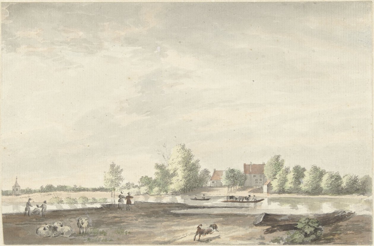 Przystań promowa na Leku w pobliżu Schoonhoven autorstwa Joseph Adolf Schmetterling