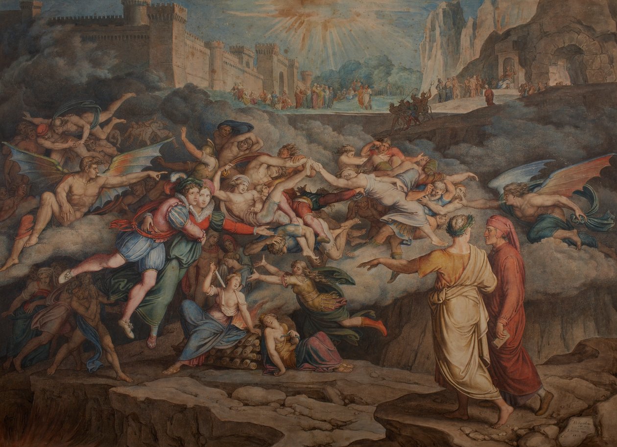 Dante i Virgil w Drugim Kręgu Piekła, 1823. autorstwa Joseph Anton Koch