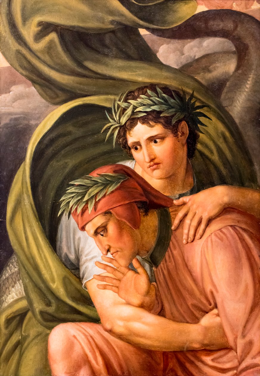 Dante i Wergiliusz na grzbiecie Geryona autorstwa Joseph Anton Koch