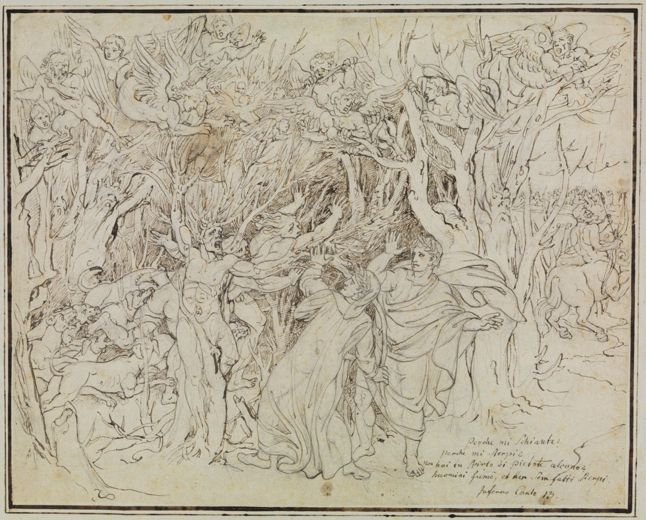 Dante i Wergiliusz w Lesie Samobójców (Dante, „Piekło”, pieśń 13) autorstwa Joseph Anton Koch