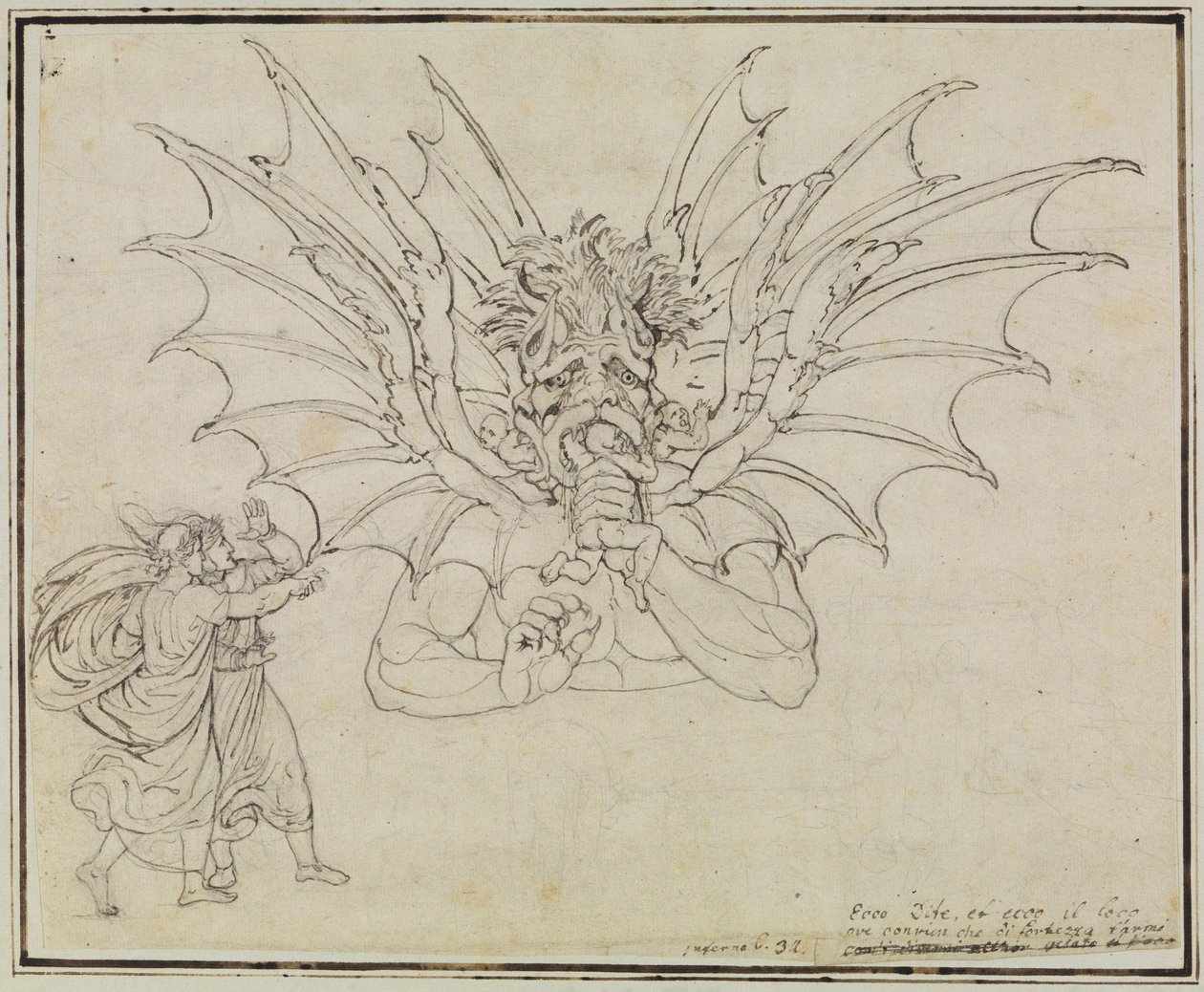 Lucyfer (Dante, „Piekło”, pieśń 34, wers 37) autorstwa Joseph Anton Koch