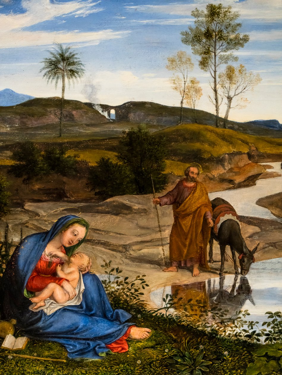 Repos pendant le fuite en Egypt, około 1820-1825 (olej na drewnie (orzech)) autorstwa Joseph Anton Koch