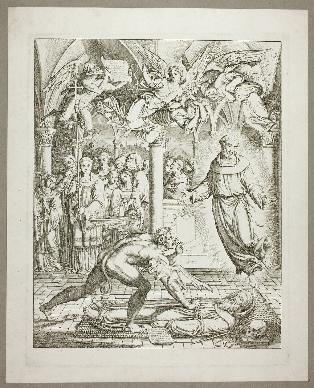 Walka między diabłem a świętym Franciszkiem z Asyżu o duszę Guido da Montefeltro, plansza trzecia z Darstellungen aus Dante