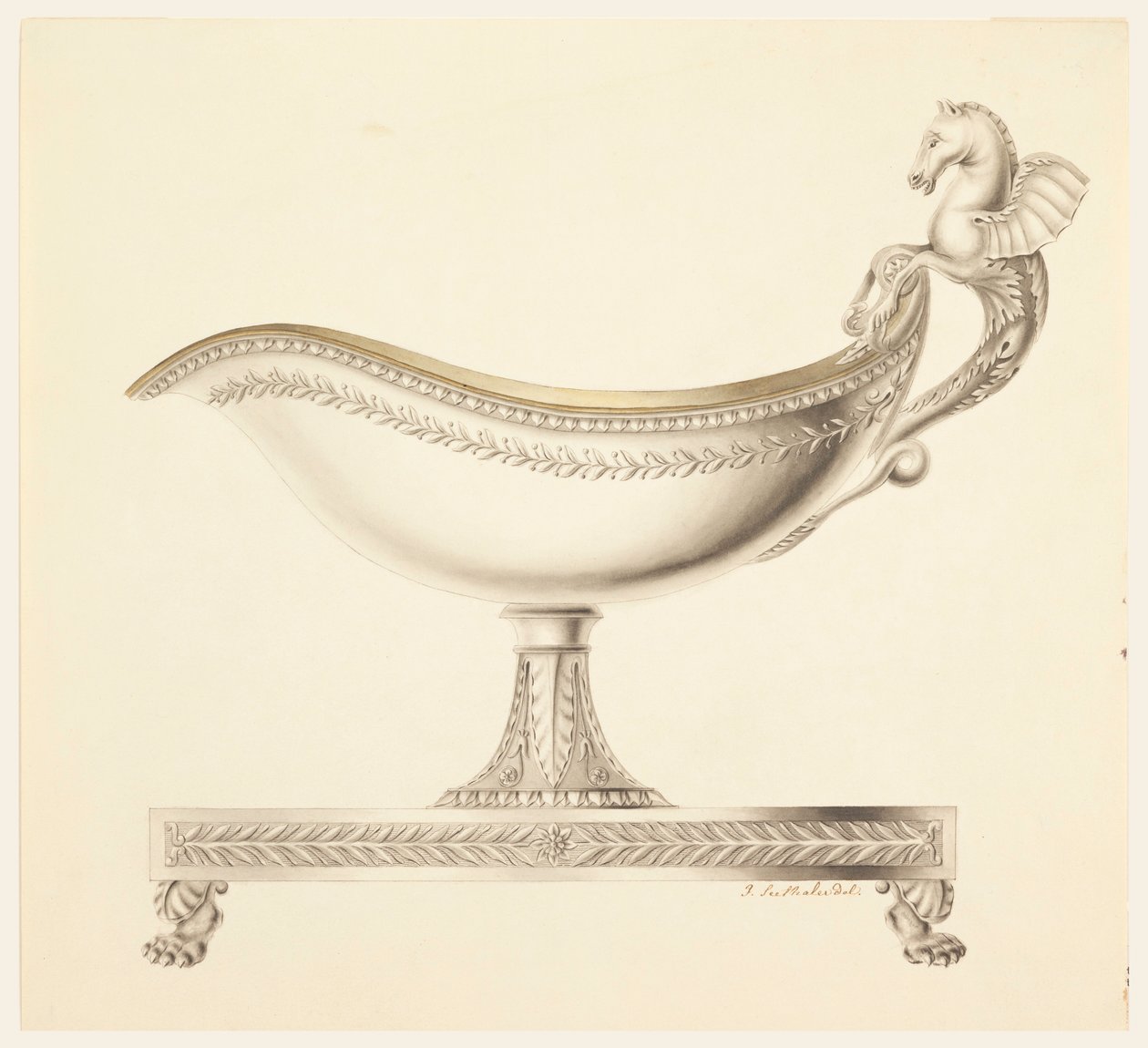 Rysunek, Elewacja łodzi z sosem, 1790-1825 autorstwa Joseph Anton Seethaler Ii