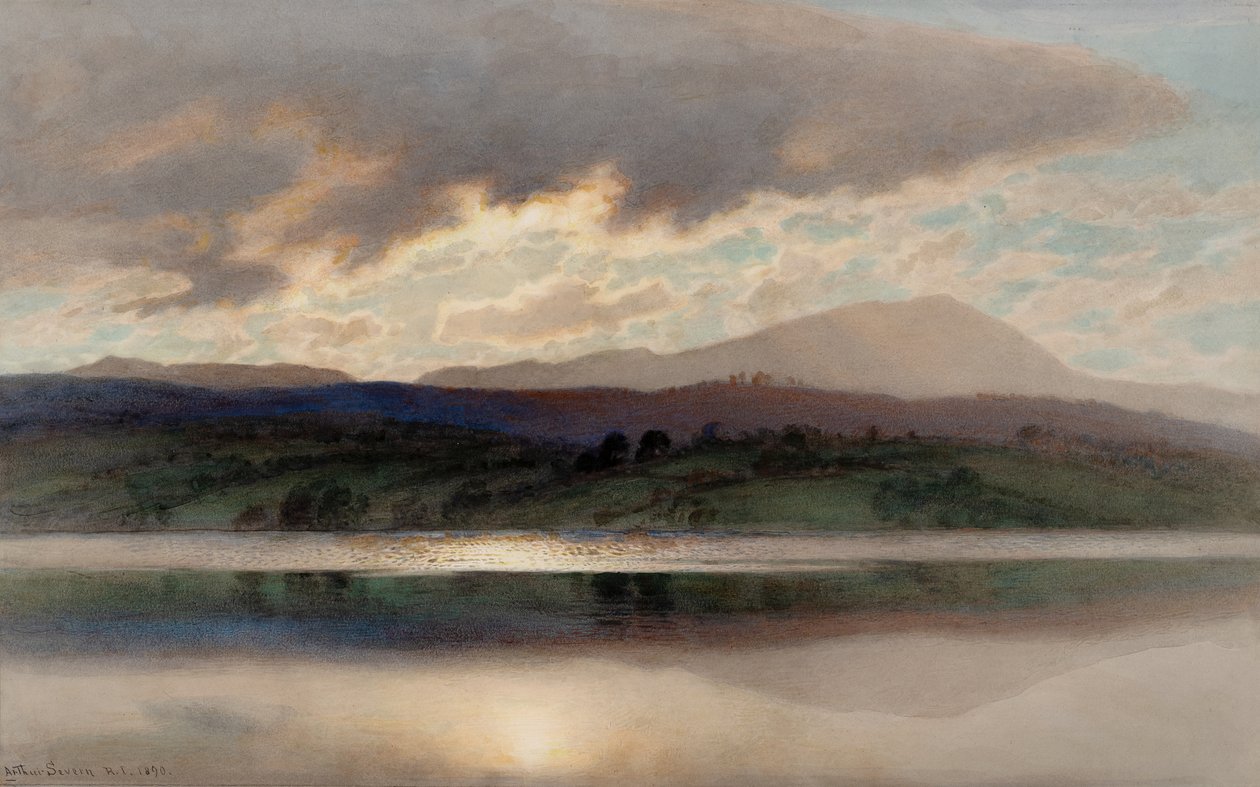 Zachód słońca nad Esthwaite Water (akwarela) autorstwa Joseph Arthur Palliser Severn