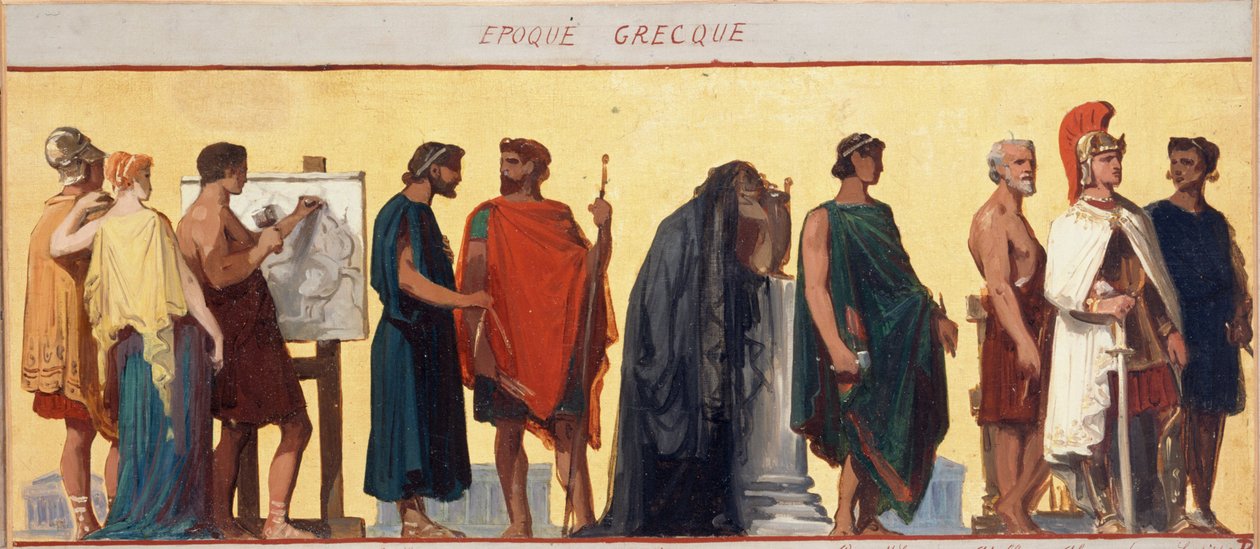 Okres grecki: Szkic salonu szkoły dla chłopców przy rue Dombasle autorstwa Joseph Aubert