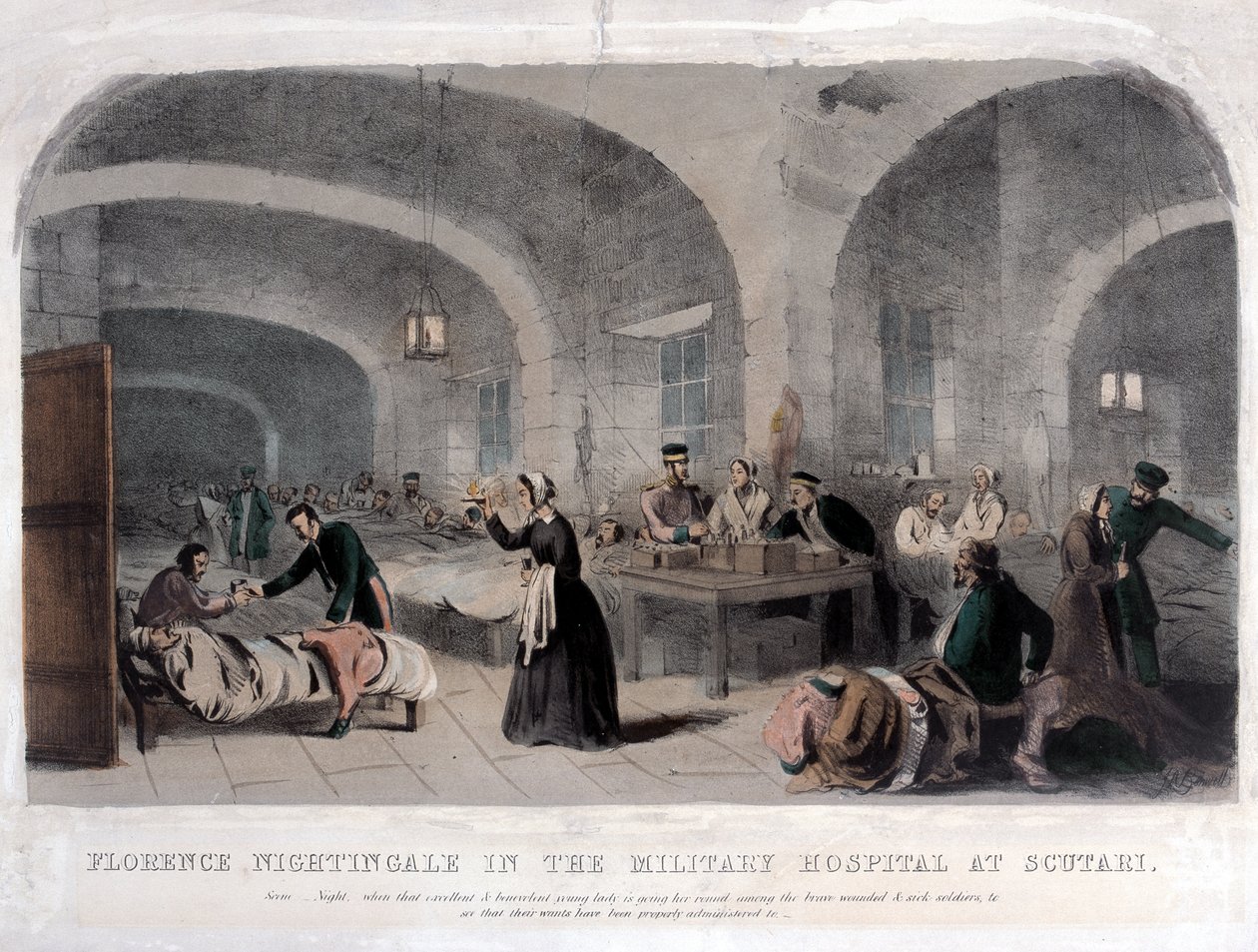 Florence Nightingale (1820-1910) w Szpitalu Wojskowym w Scutari podczas wojny krymskiej, 1856 autorstwa Joseph Austin Benwell