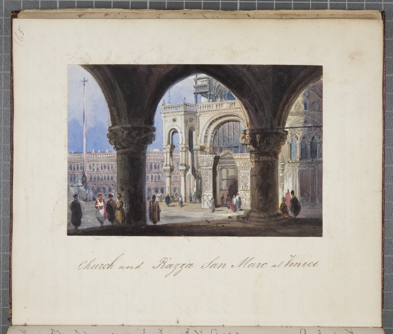 Kościół i Piazza San Marc w Wenecji, wklejony do Thomas Moodys Journal z wycieczki po Szwajcarii i Włoszech, 1822 (wc na papierze) autorstwa Joseph Axe Sleap