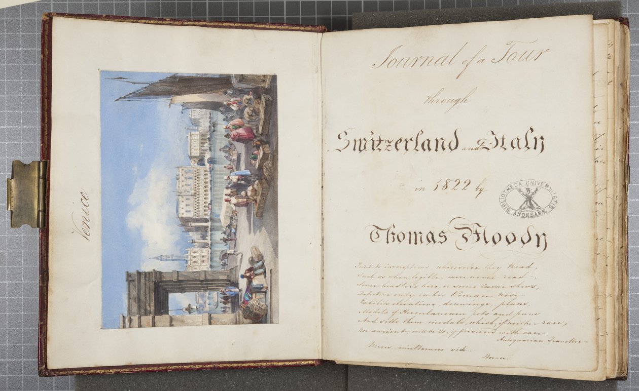 Wenecja, wklejona na stronie tytułowej Thomas Moodys Journal z wycieczki po Szwajcarii i Włoszech, 1822 (wc na papierze) autorstwa Joseph Axe Sleap