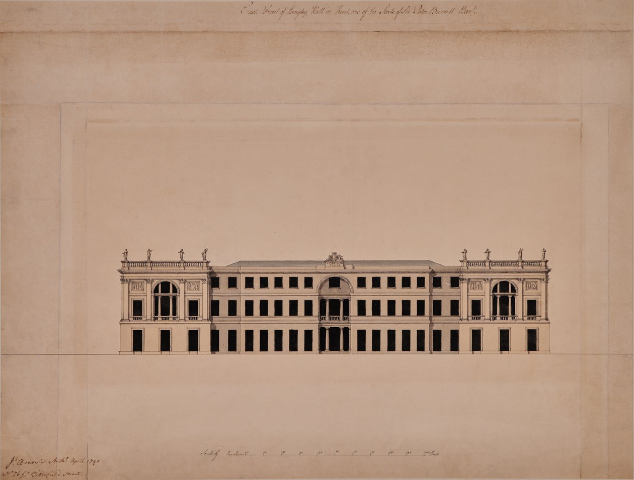 Wschodni front Langley Hall w Kent autorstwa Joseph Bonomi