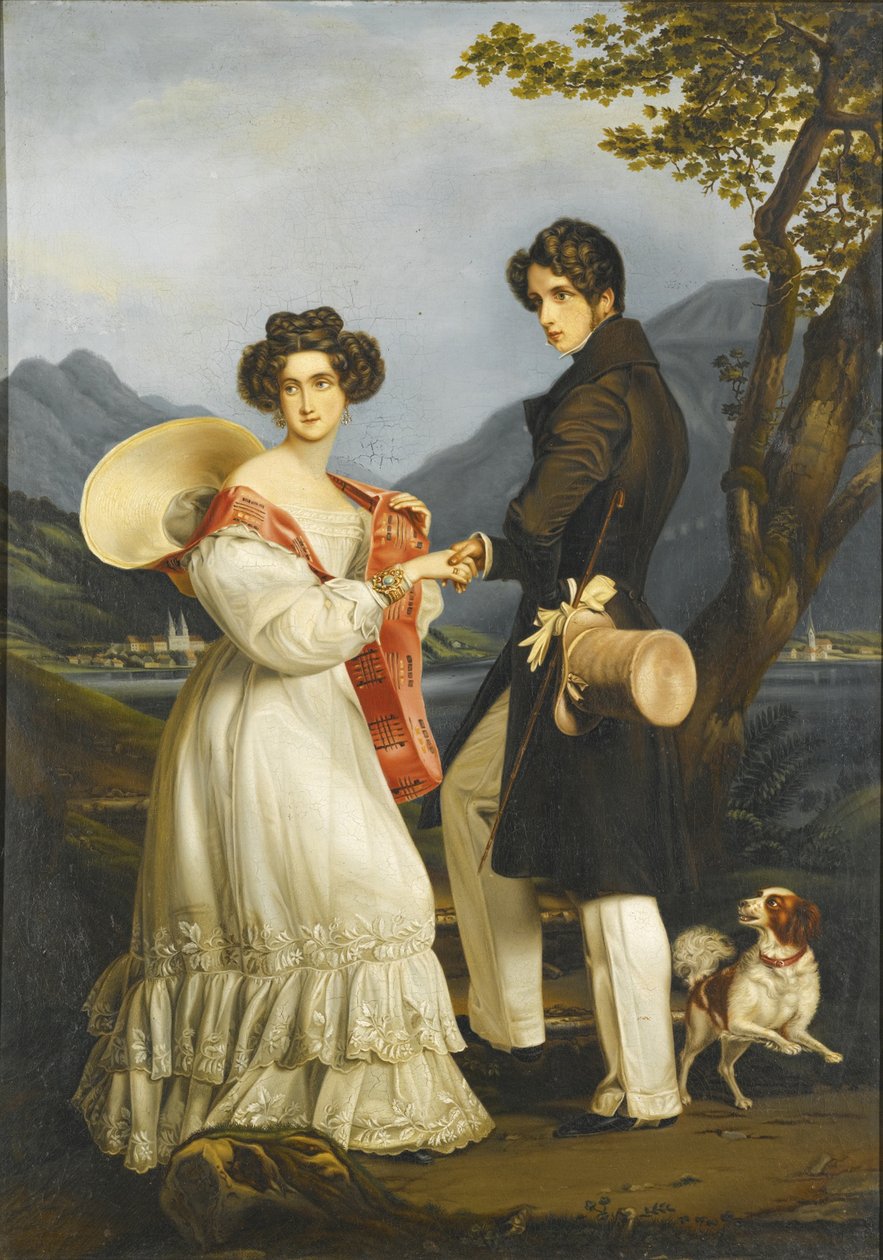 Książę Maksymilian Józef w Bawarii i Ludovika z Bawarii w Schloss Tegernsee autorstwa Joseph Carl Stieler