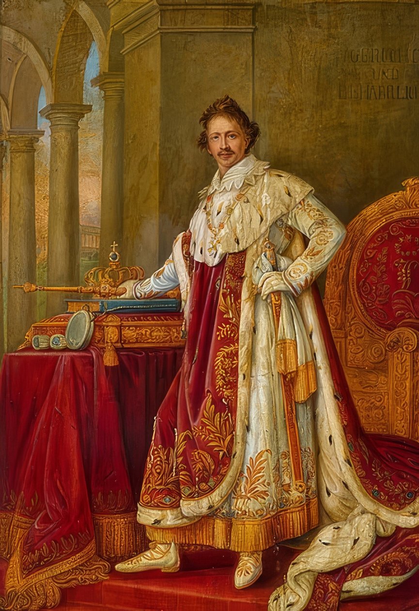 Król Ludwik I Bawarski w strojach koronacyjnych. (zob. również zdjęcie nr 63815) autorstwa Joseph Carl Stieler