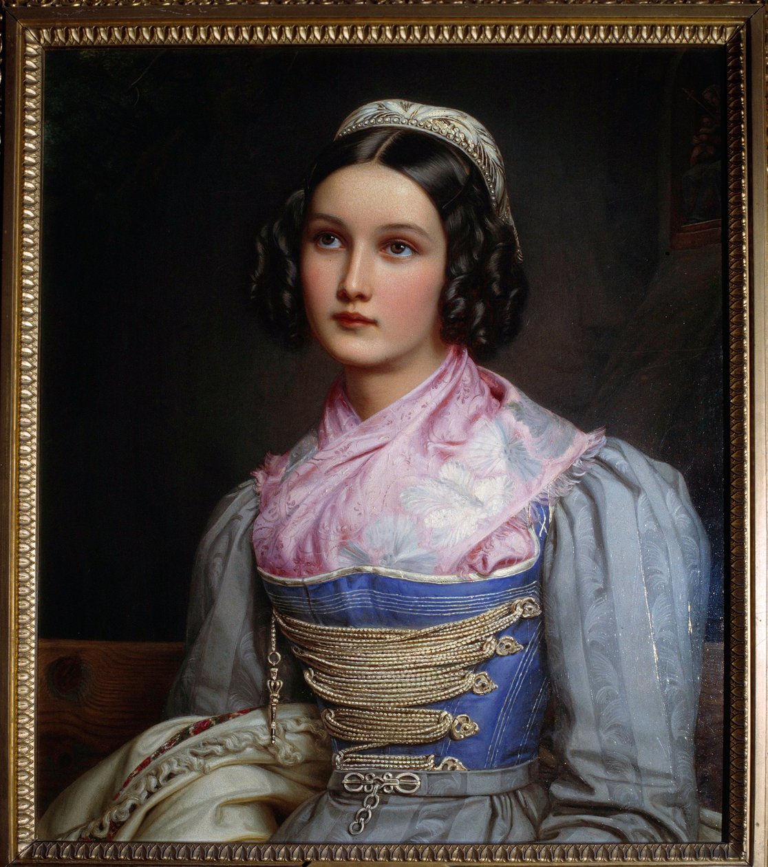 Portret Helene Sedlmayer Córka szewca z Monachium, ubrana w tradycyjny bawarski strój. Obraz Josepha Karla Stielera (1781-1858) XIX-wieczne Monachium. Zamek Nymphenburg autorstwa Joseph Carl Stieler