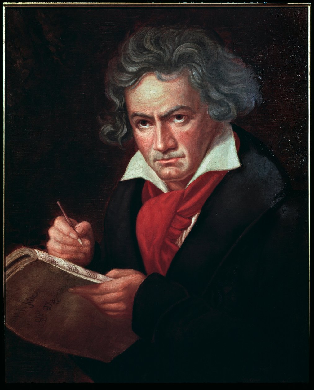 Portret Ludwiga van Beethovena (1770-1827), niemieckiego muzyka, komponującego Missa solemnis” (Ludwig van Beethoven (1770-1827) niemiecki kompozytor, komponujący mszę) Obraz Karl Joseph Stieler (1781-1858) 1819-1820 Bonn, Dom Beethovena autorstwa Joseph Carl Stieler