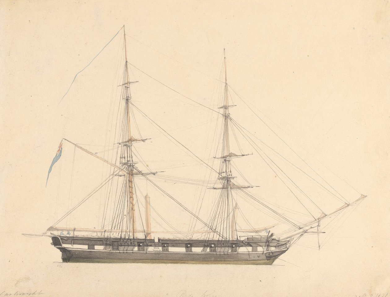 Pojedynczy bryg z Union Jack i trzema postaciami autorstwa Joseph Cartwright