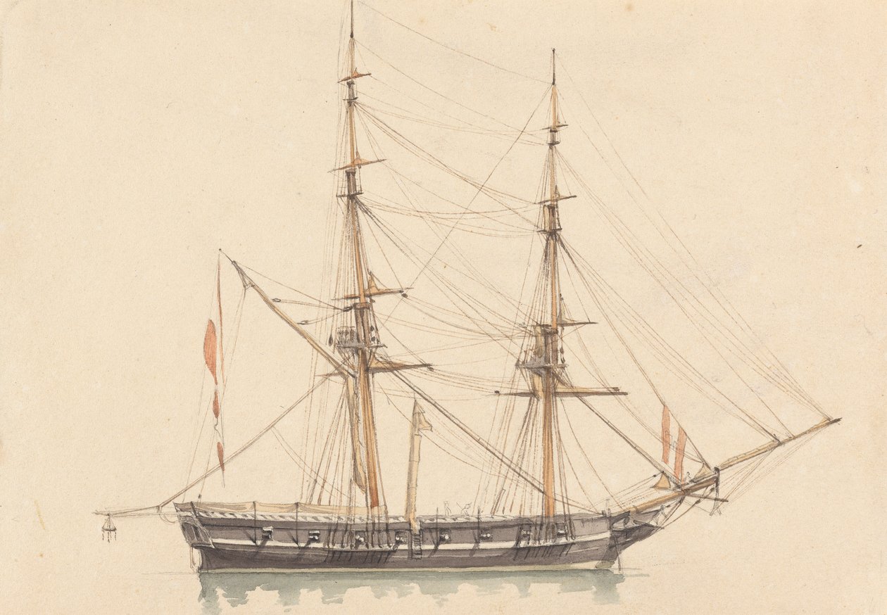 Pojedyncza brygantyna ze zwiniętymi żaglami autorstwa Joseph Cartwright