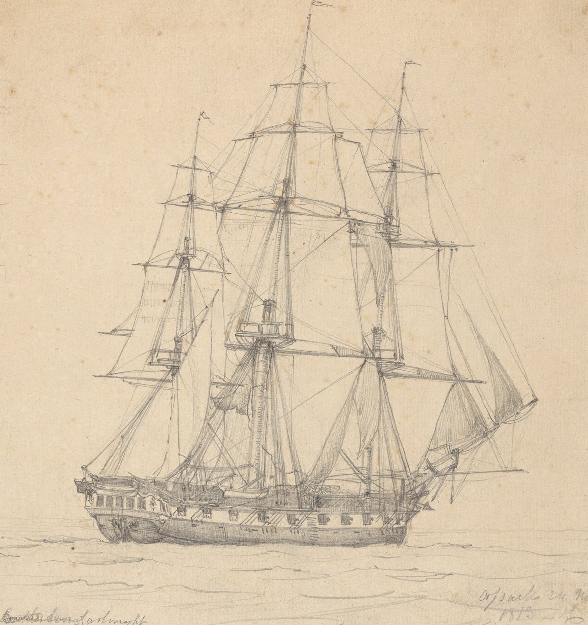 Pojedyncza fregata, rufa do przodu 1813 autorstwa Joseph Cartwright