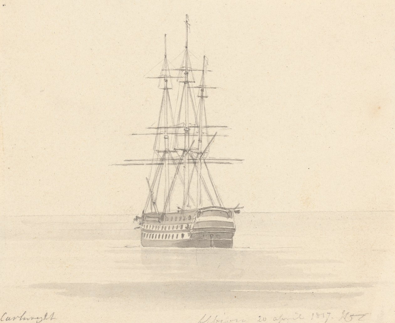 Pojedyncza fregata, rufa do przodu; Albion 20 kwietnia 1817 autorstwa Joseph Cartwright