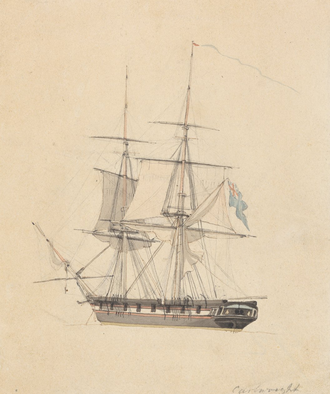 Pojedynczy bryg hermafrodyty, rufowy do przodu autorstwa Joseph Cartwright