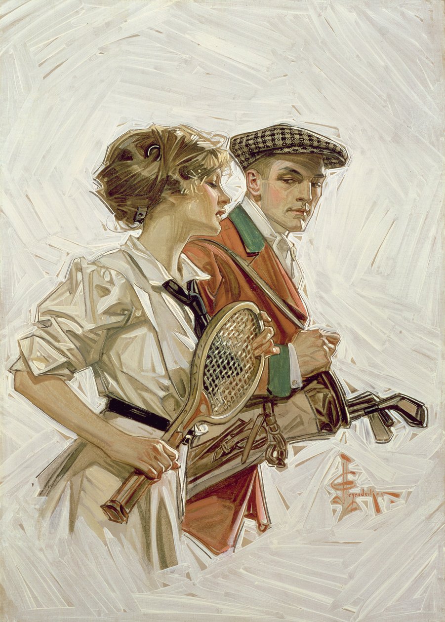 Golf czy tenis?, ok. 1915 (olej na płótnie) autorstwa Joseph Christian Leyendecker