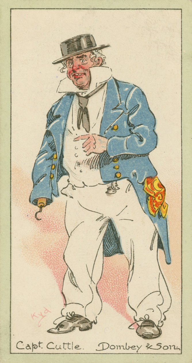Kapitan Cuttle, Dombey  Son (kolorowa litografia) autorstwa Joseph Clayton (1856-1937) (after) Clarke