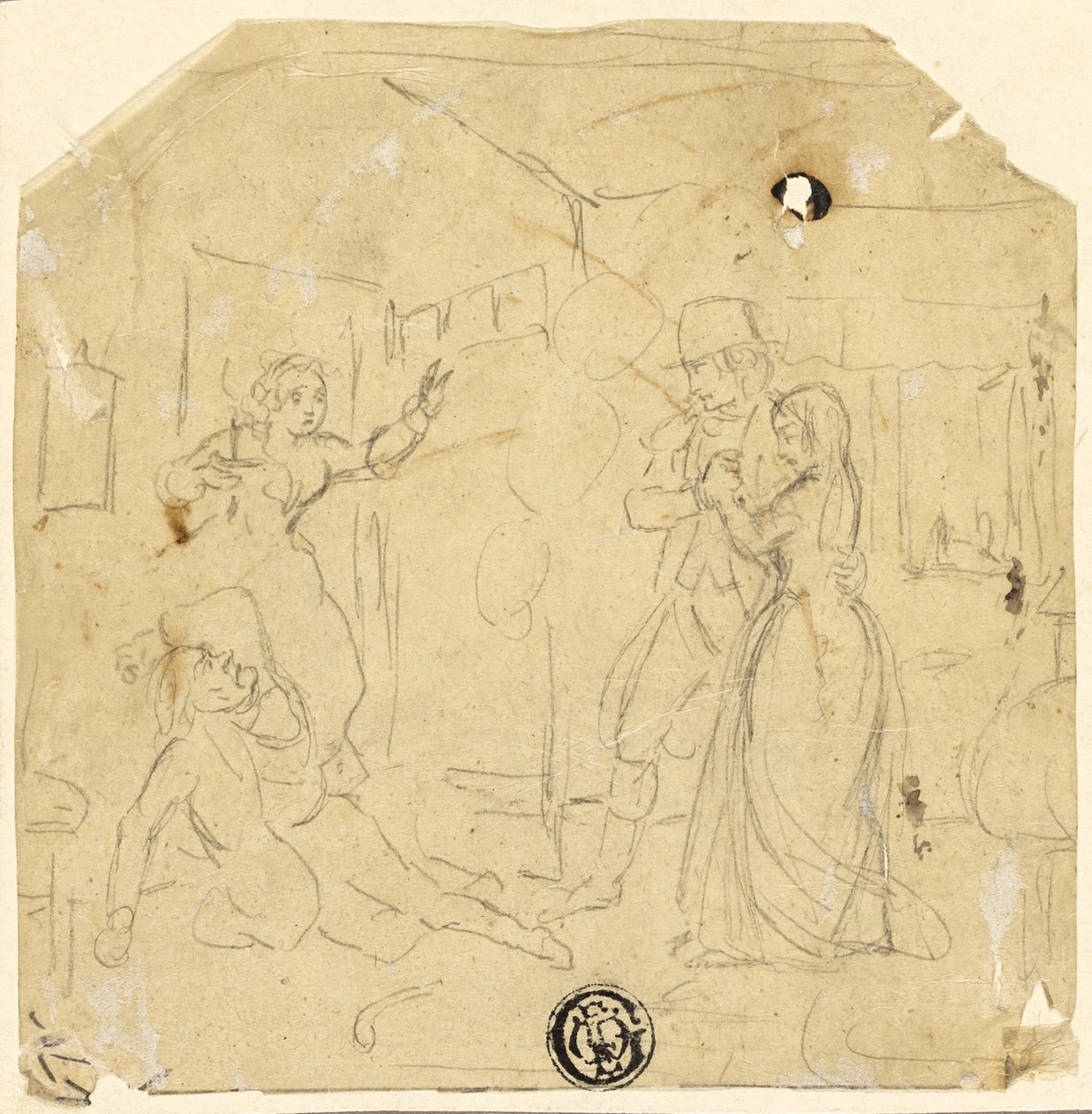 Dramatyczna scena z parą, starszym mężczyzną autorstwa Joseph Clayton Bentley