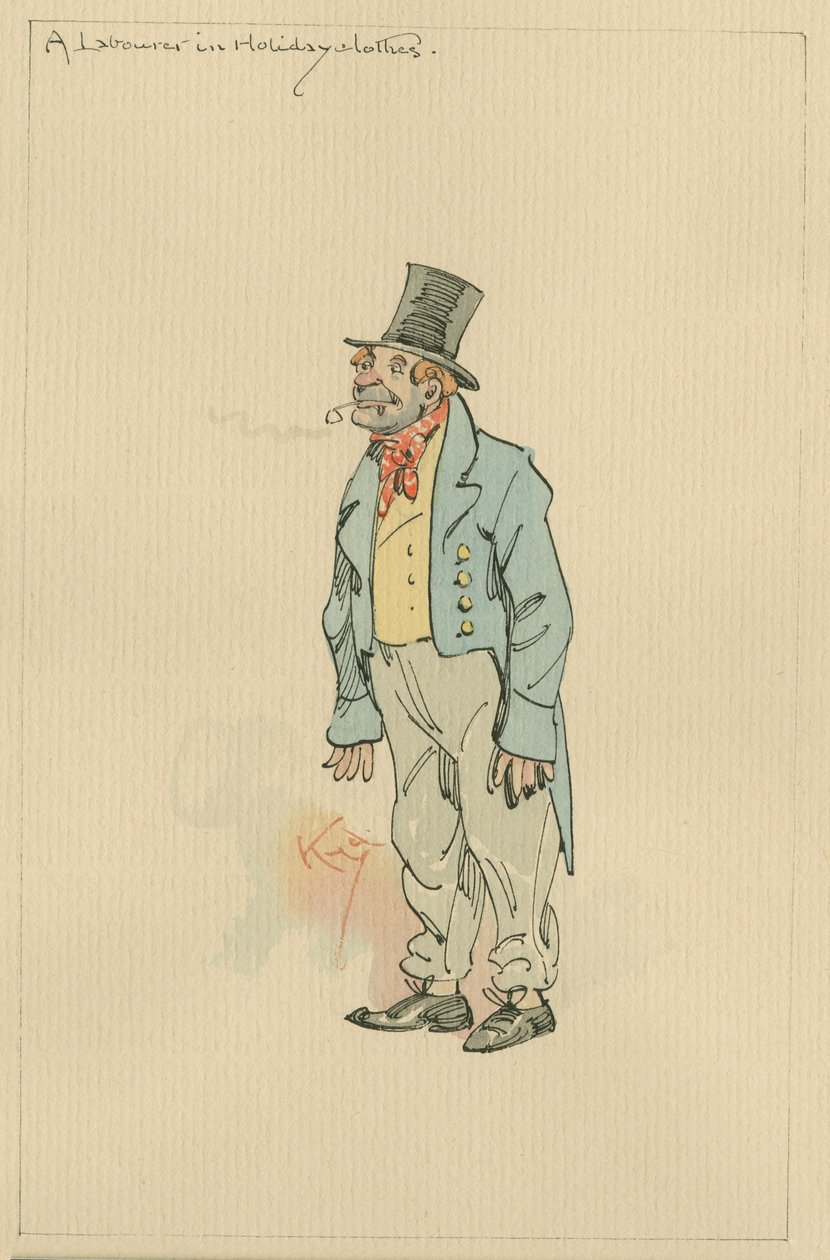 Robotnik w stroju świątecznym, ok. 1920 (pióro i atrament z toaletą na papierze) autorstwa Joseph Clayton Clarke