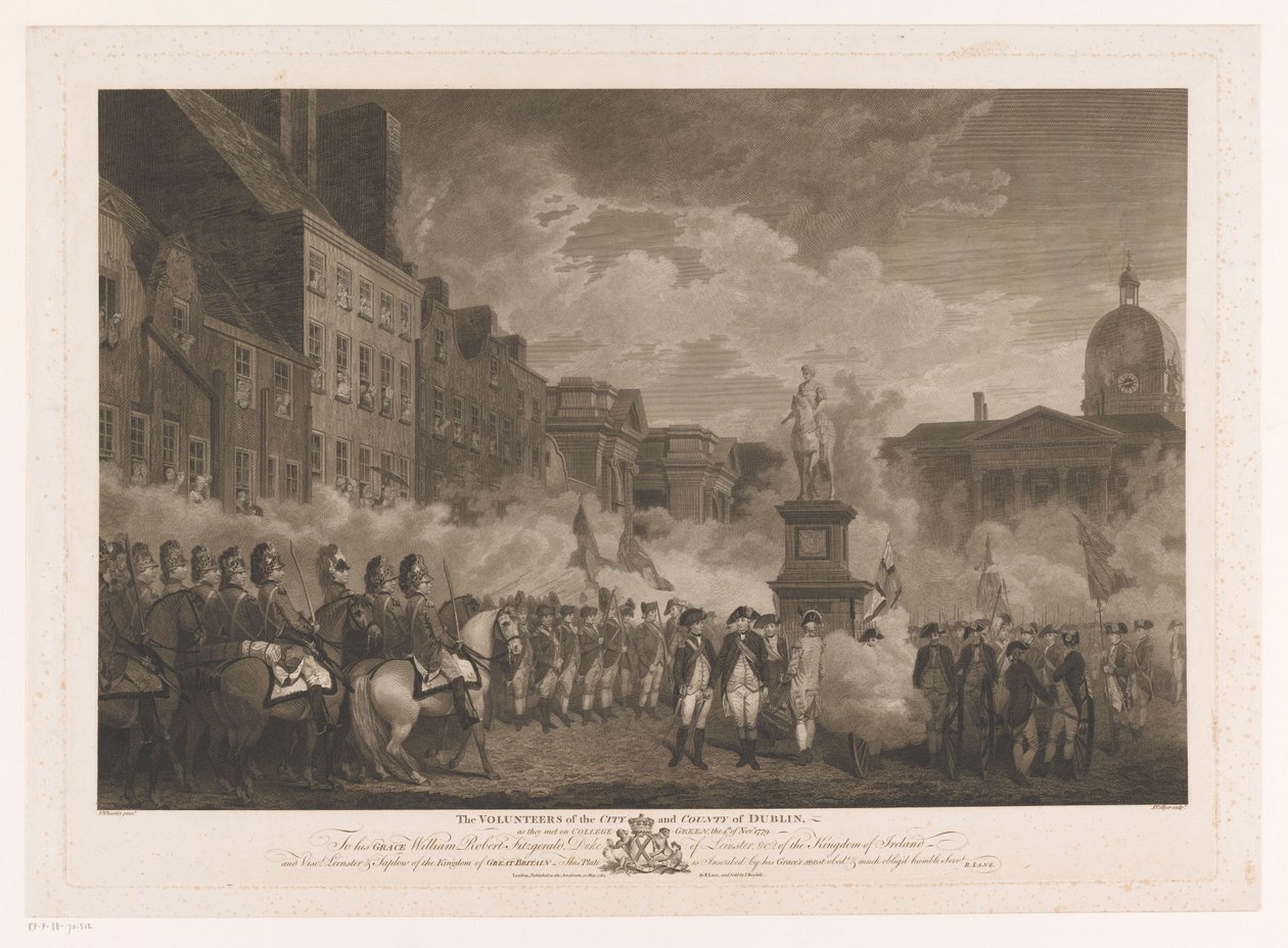 Ontmoeting van soldaten op College Green do Dublina The Volunteers of the City and County of Dublin (tytuł na obiekcie) autorstwa Joseph Collyer