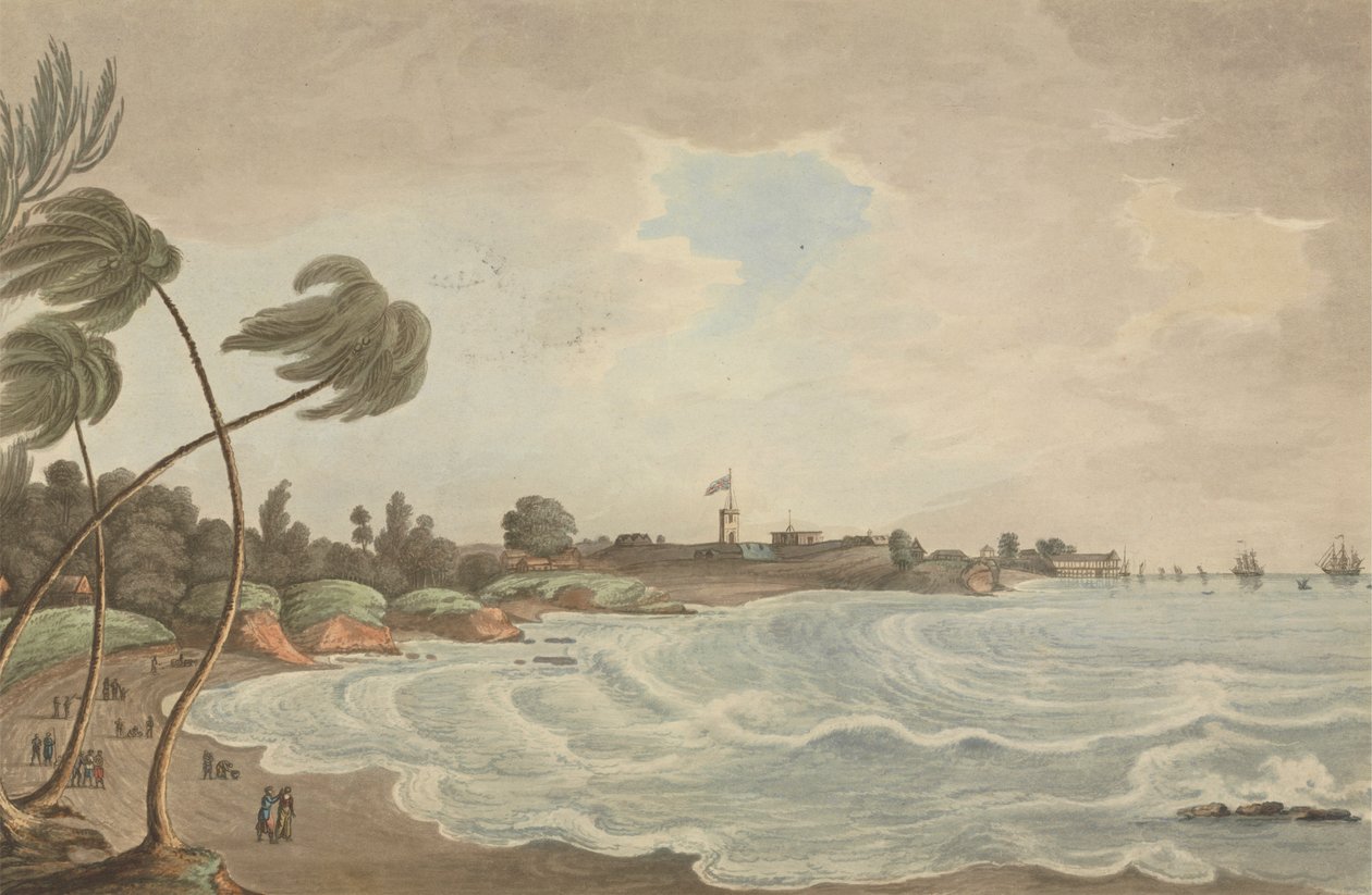 Bencooler Bay, mała droga i nabrzeże, Fort Marlborough, Sumakra, 1799 autorstwa Joseph Constantine Stadler