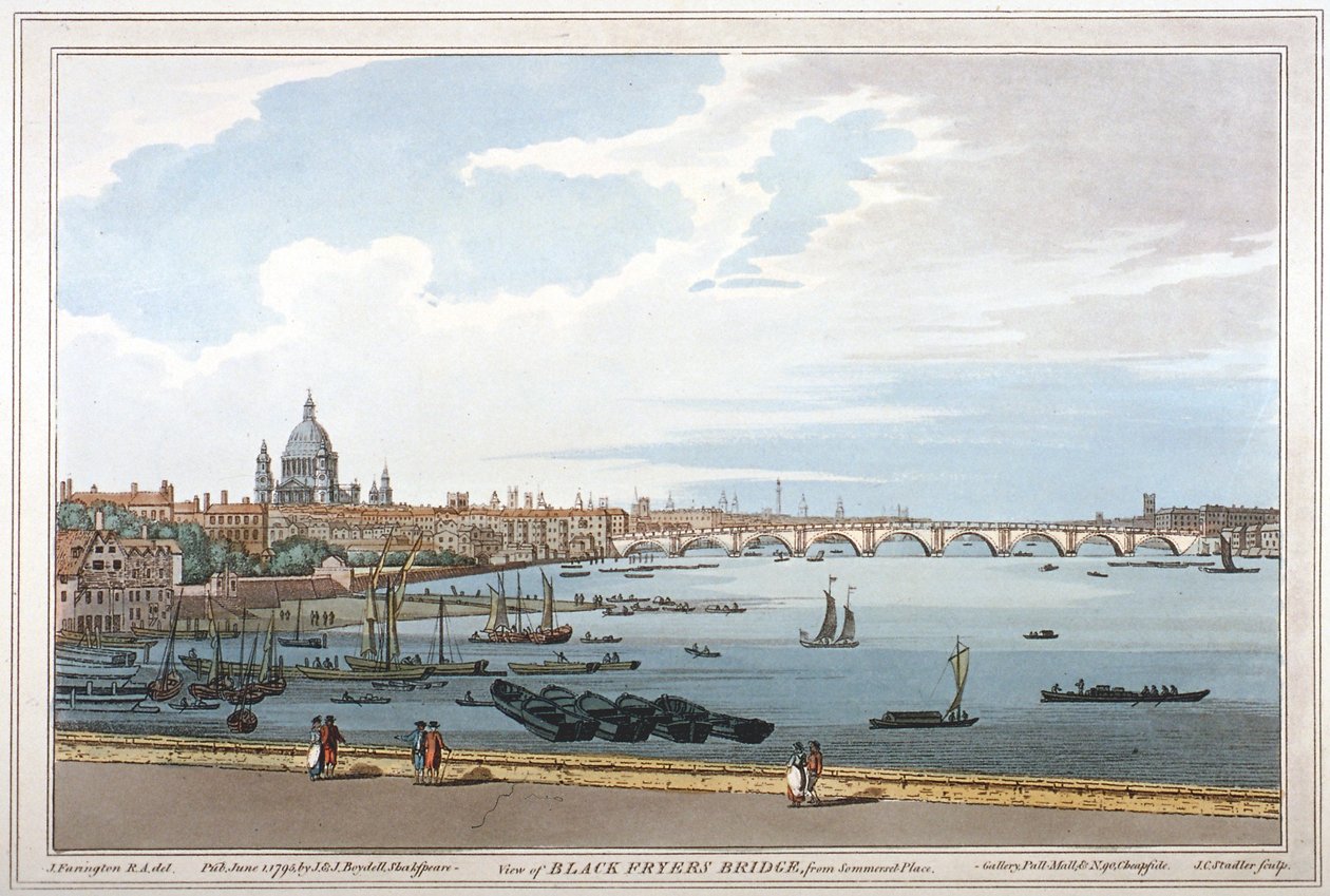 Blackfriars Bridge, Londyn, 1795 autorstwa Joseph Constantine Stadler