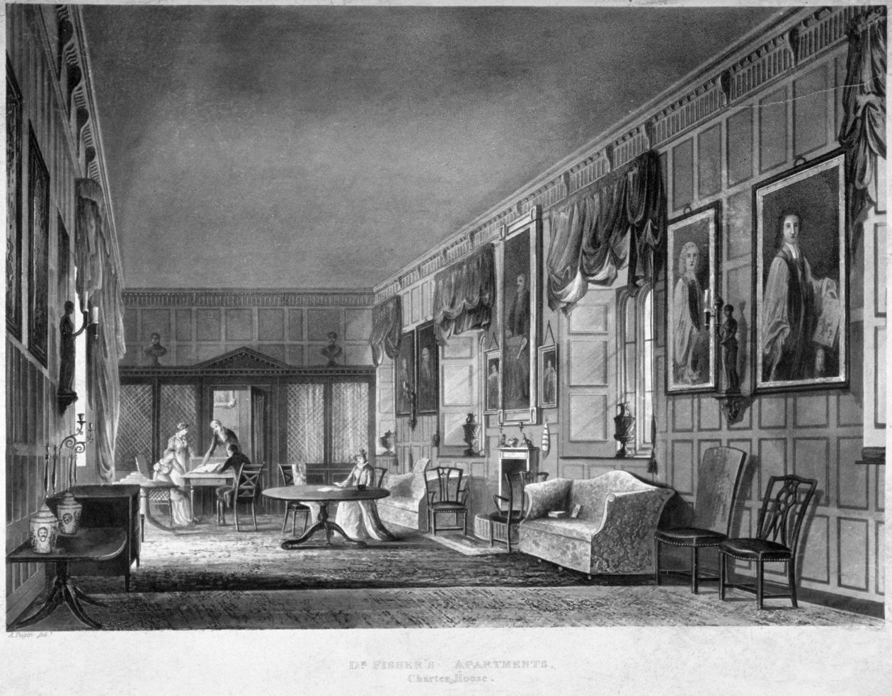Widok wnętrza mieszkania doktora Fishera, Charterhouse, Finsbury, Londyn, 1816. autorstwa Joseph Constantine Stadler