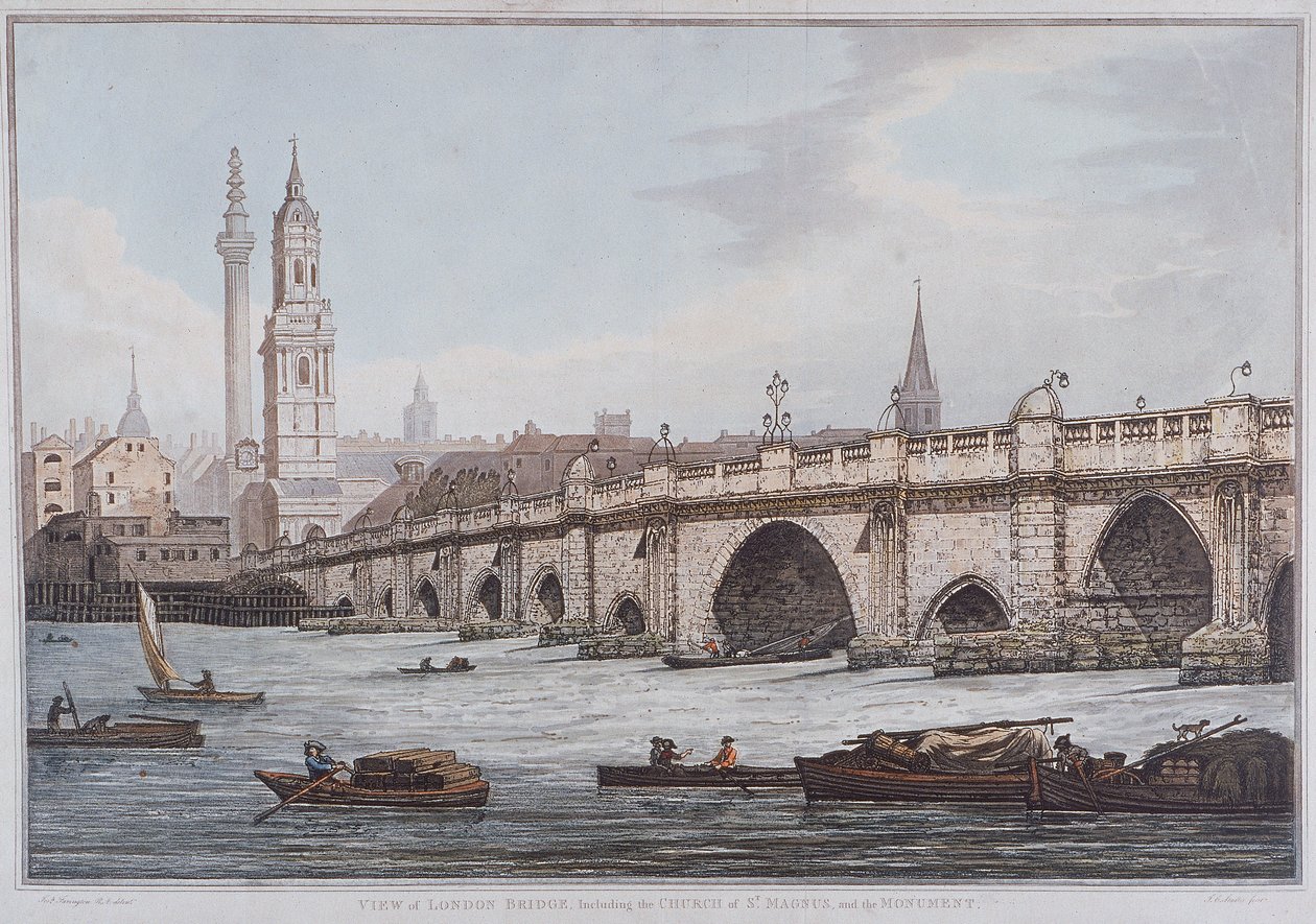 London Bridge stary, Londyn, 1790 autorstwa Joseph Constantine Stadler