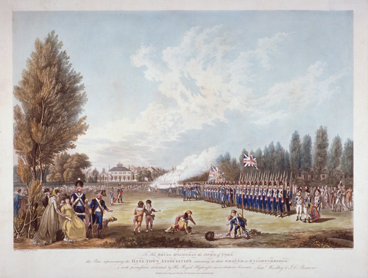 Stowarzyszenie Hans-Town ćwiczące na swoim terenie w Knightsbridge, Londyn, 1799 autorstwa Joseph Constantine Stadler