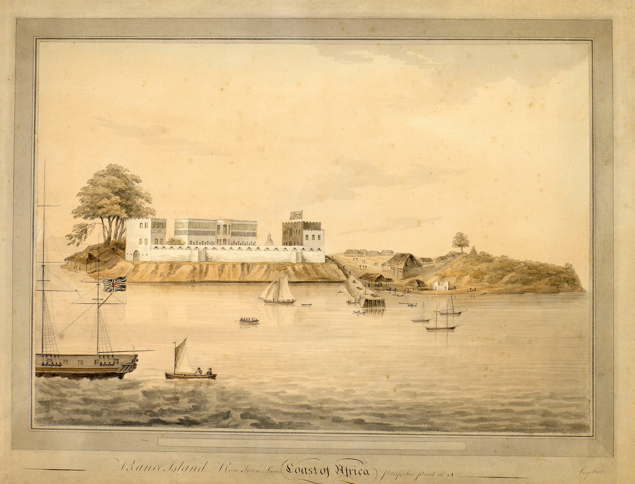 Widok na wyspę Bance, Sierra Leone, Afryka, ok. 1805 r. (akwarela) autorstwa Joseph Corry