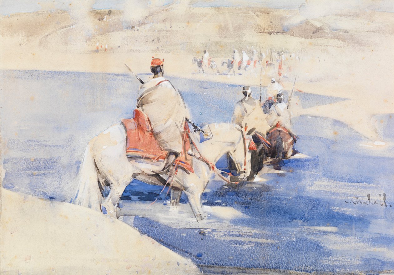 Arabski najazd (akwarela z gwaszem na papierze) autorstwa Joseph Crawhall