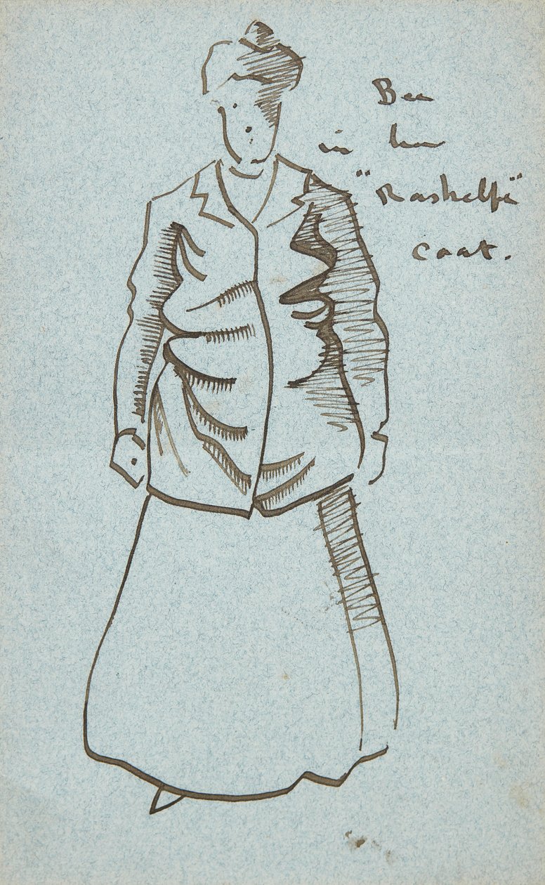 Ciocia Pszczoła w swoim płaszczu Rashelfe (pióro i atrament) autorstwa Joseph Crawhall