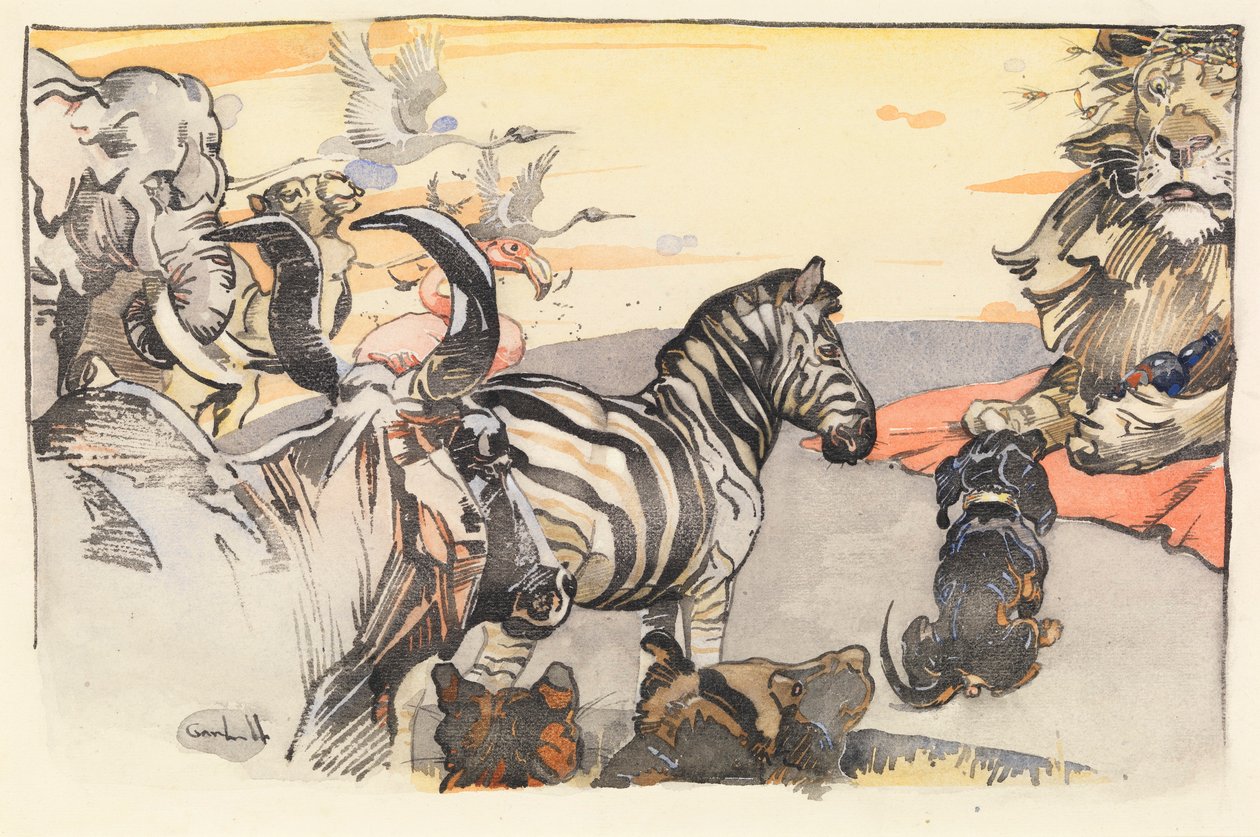 Król Szlachetny Lew i jego dwór (pranie na papierze) autorstwa Joseph Crawhall
