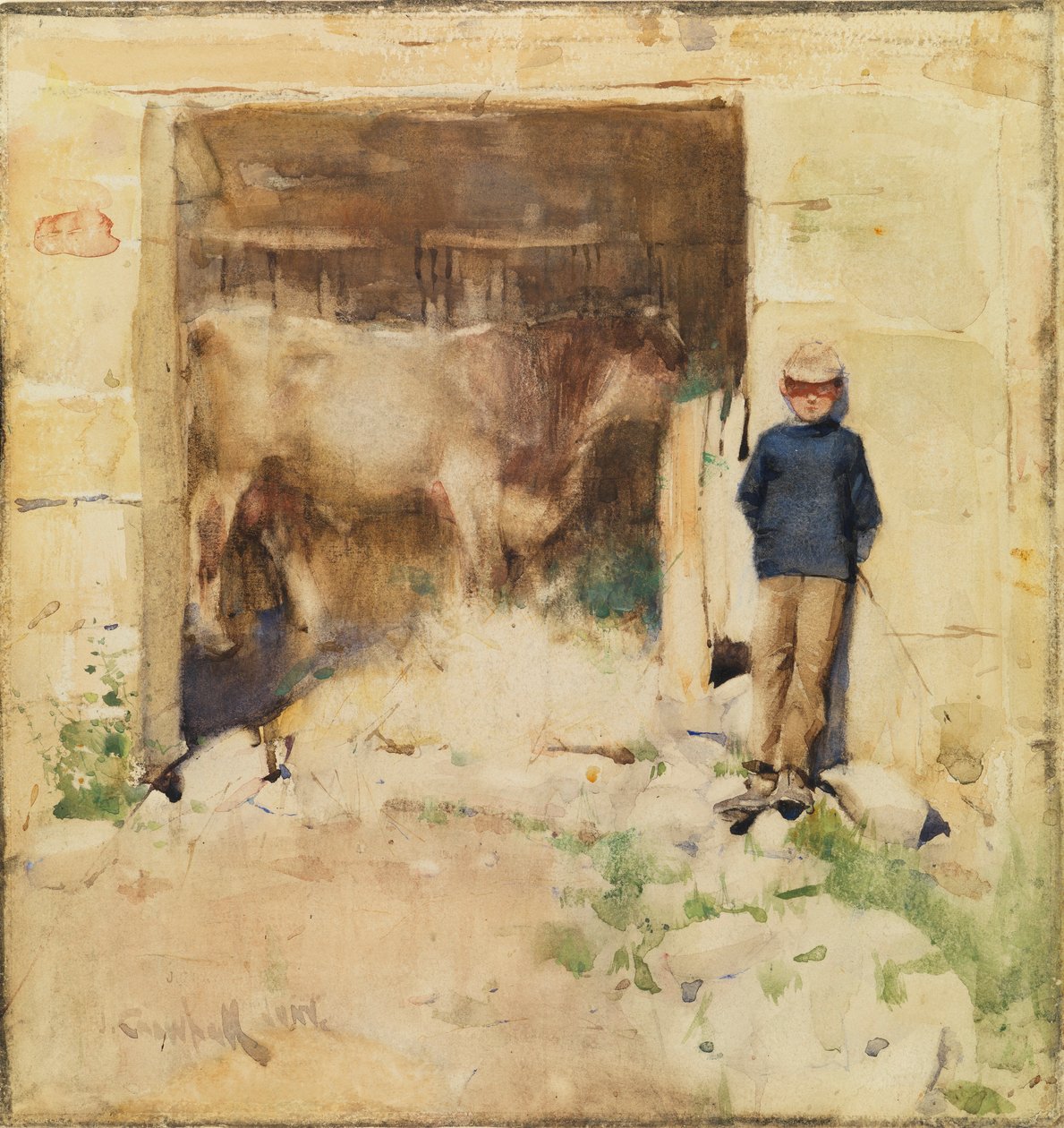 Byre (akwarela na papierze) autorstwa Joseph Crawhall