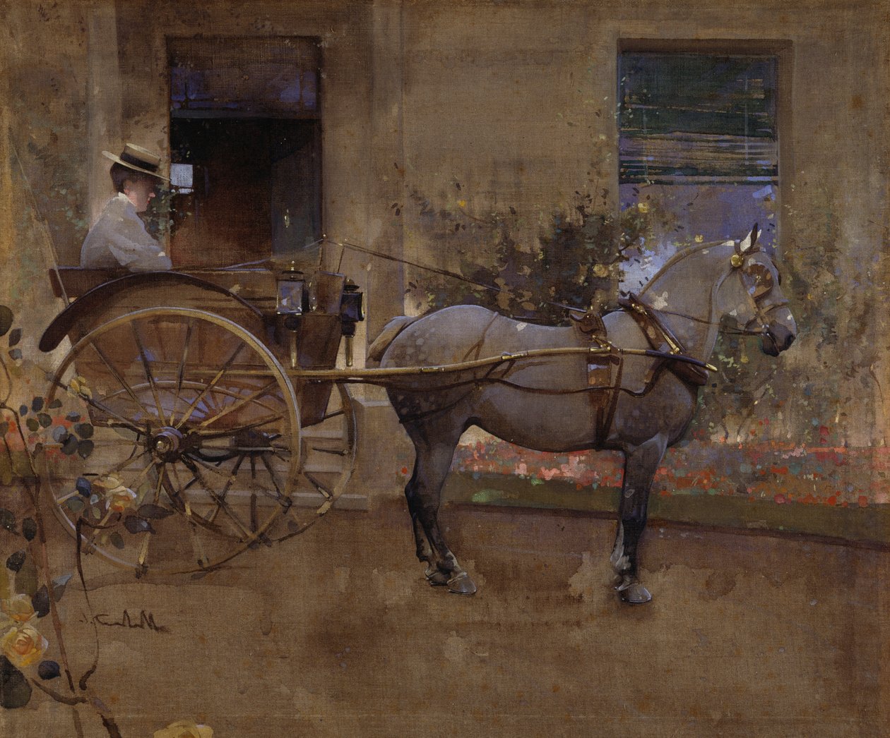 Wózek Guwernantki (gwasz na płótnie) autorstwa Joseph Crawhall