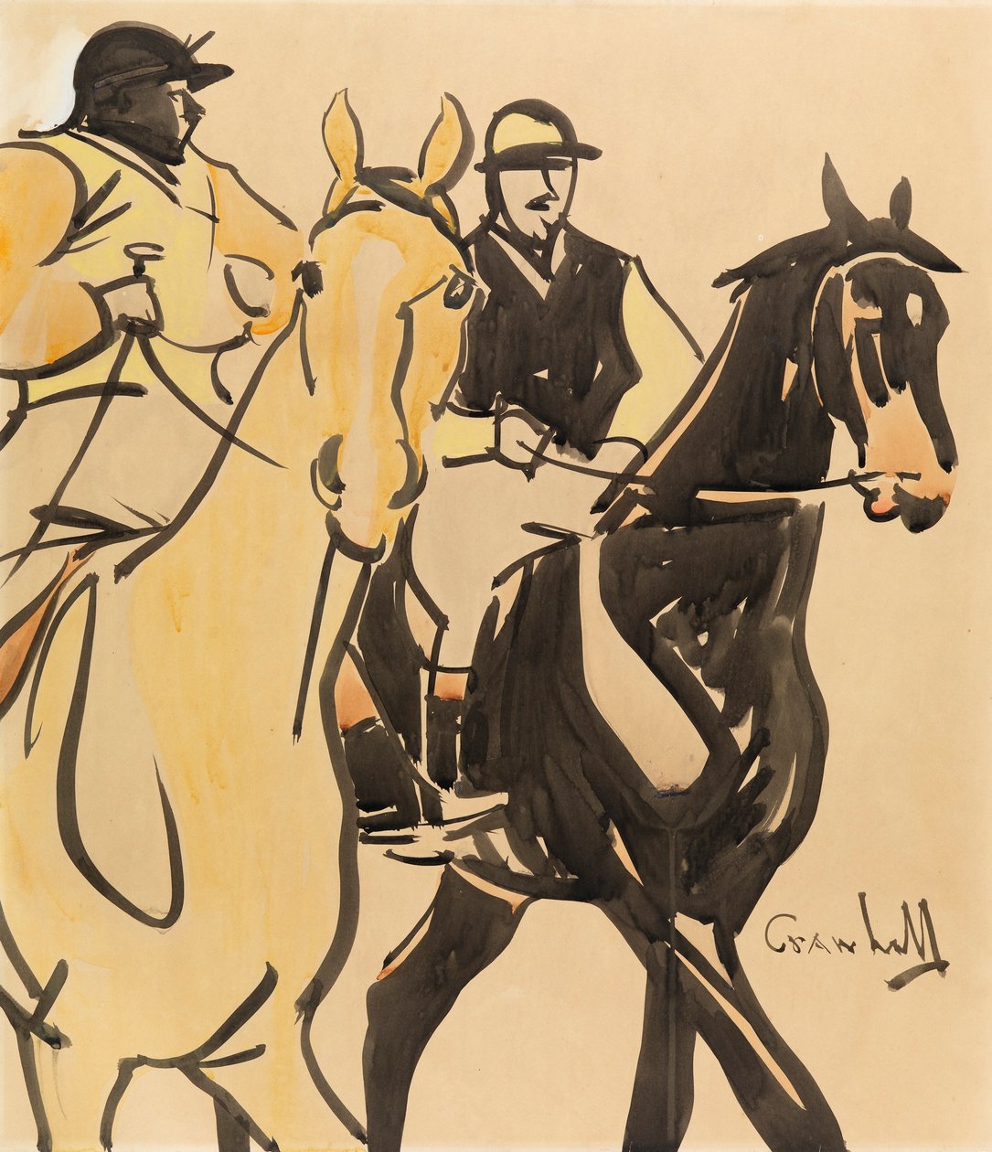 Two Gentleman Riders (gouassi laivalla) kiillotusaine autorstwa Joseph Crawhall