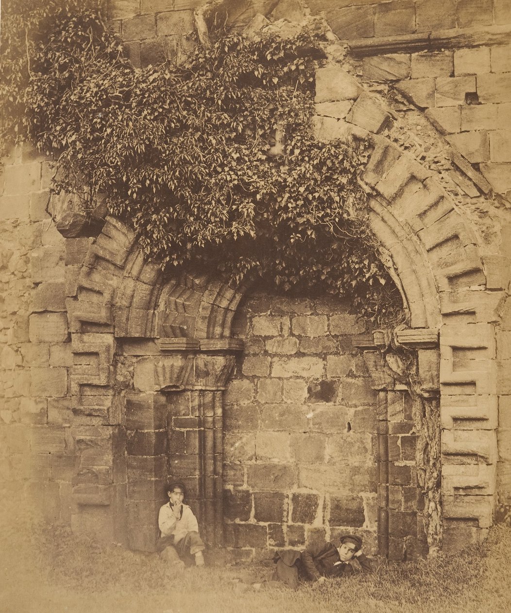 Opactwo Kirkstall. Drzwi od strony północnej, lata 50. XIX wieku. autorstwa Joseph Cundall