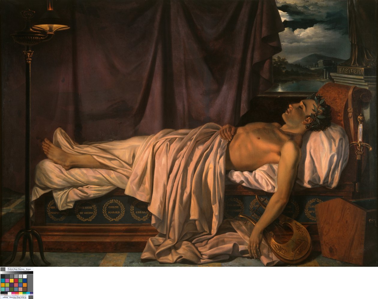 Lord Byron na łożu śmierci, ok. 1826 r. (olej na płótnie) autorstwa Joseph Denis Odevaere